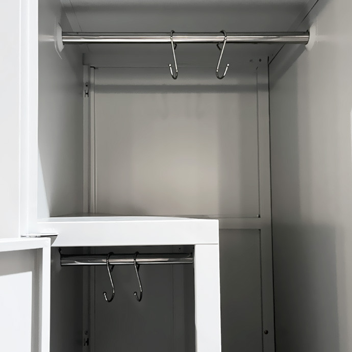 L-kujuline kahetasandiline kuuekohaline metallist riidekapp Rehalt Systems, 1800 × 1200 × 500