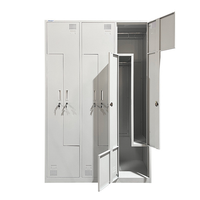 L-kujuline kahetasandiline kuuekohaline metallist riidekapp Rehalt Systems, 1800 × 1200 × 500